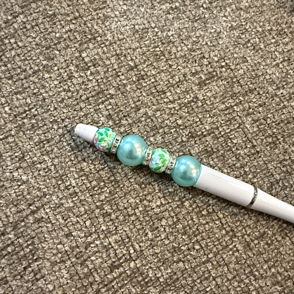 Stylish White and Blue Beaded Pen